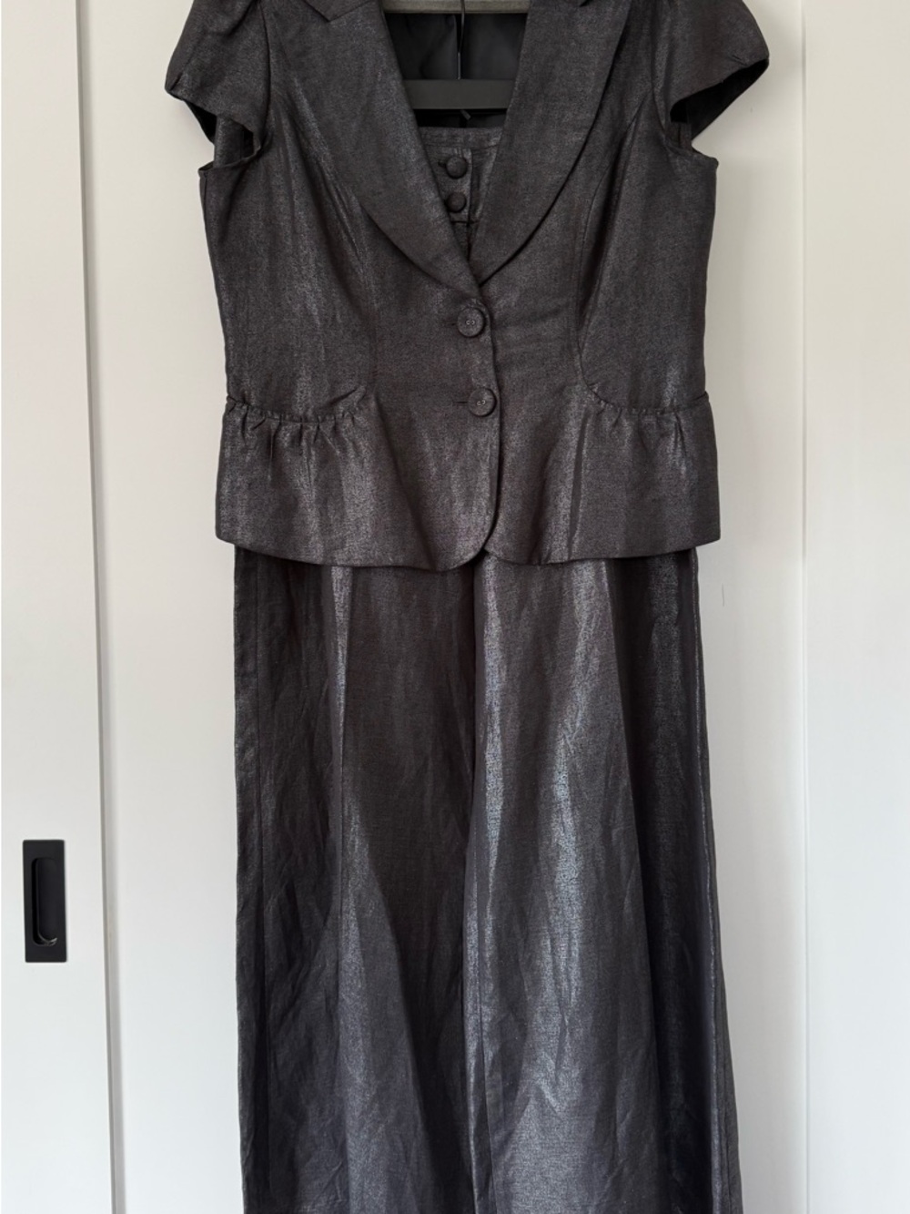 Metallic Charcoal Two-Piece Suit - Jacket & Wide Leg Pants size L/12 NWT - Picture 3 of 7